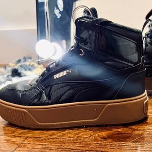Puma High Top Platform Sneakers Black Tan sole
